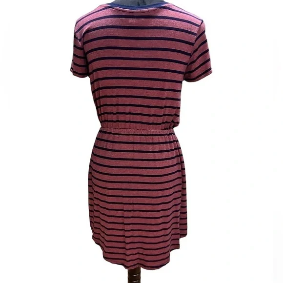 Olive & Oak Navy & Pink Striped Cinched Waist Jersey Dress size small - Picture 5 of 9